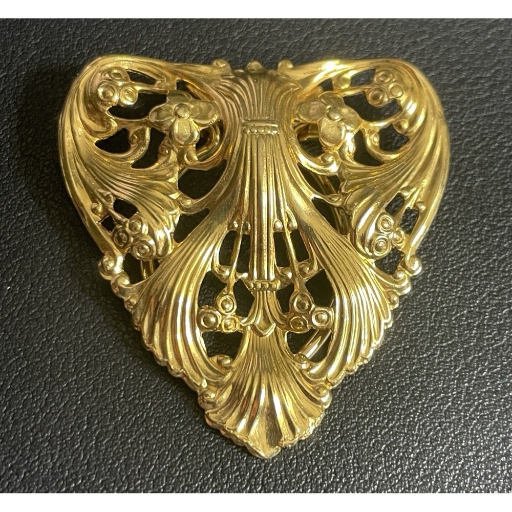 Vintage Scarf Clip Victorian Revival Gold Tone Metal Open Scroll Accessory